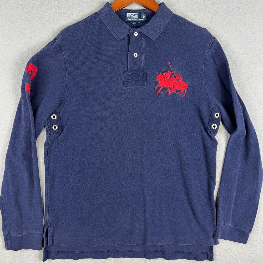 Polo Ralph Lauren Polo Shirt Fits M Long Sleeve #3 Big Pony Blue Preppy Rugby